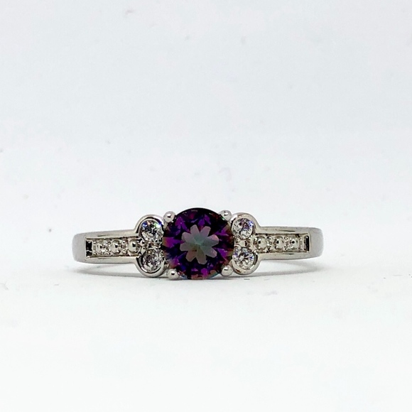 Mystic Topaz & Diamond Ring, Simulated Stones, Silver Plated, NWOT - Picture 4 of 6